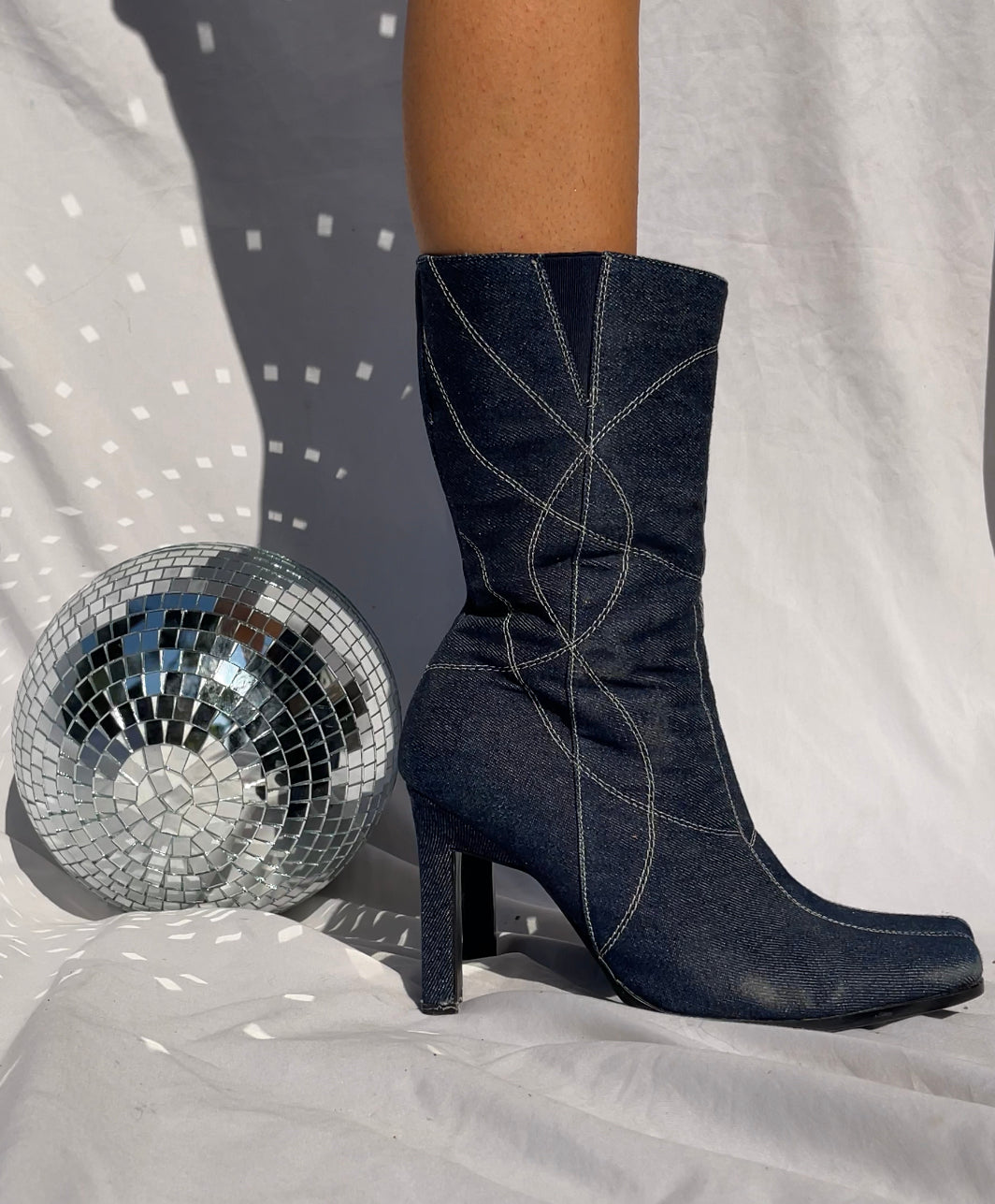 Vintage Western Heeled Boots - DENIM BLUE, SIZE 6