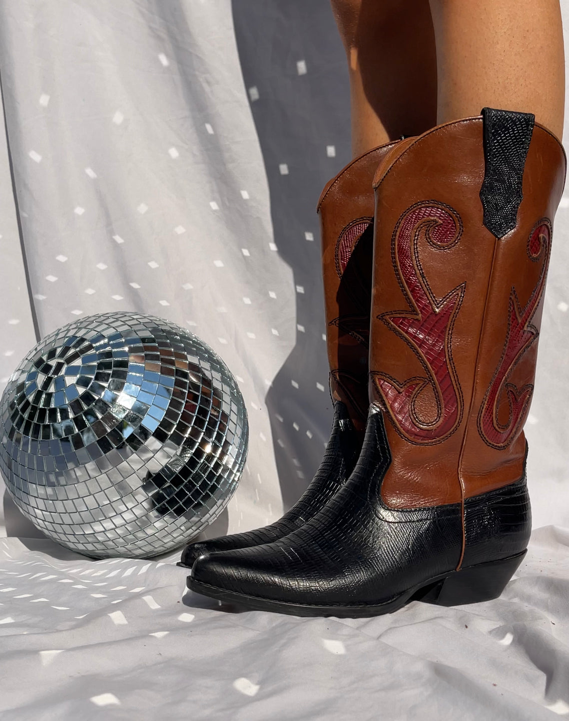 NINE WEST Vintage Cowboy Boots - RED/BROWN/BLACK, SIZE 5.5