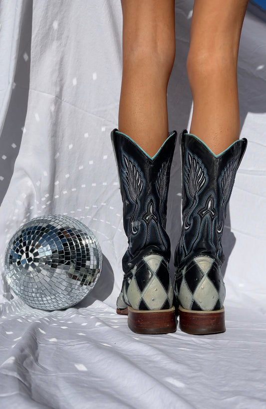 ARANGO Harlequin Patterned Vintage Cowboy Boots - SIZE 10.5