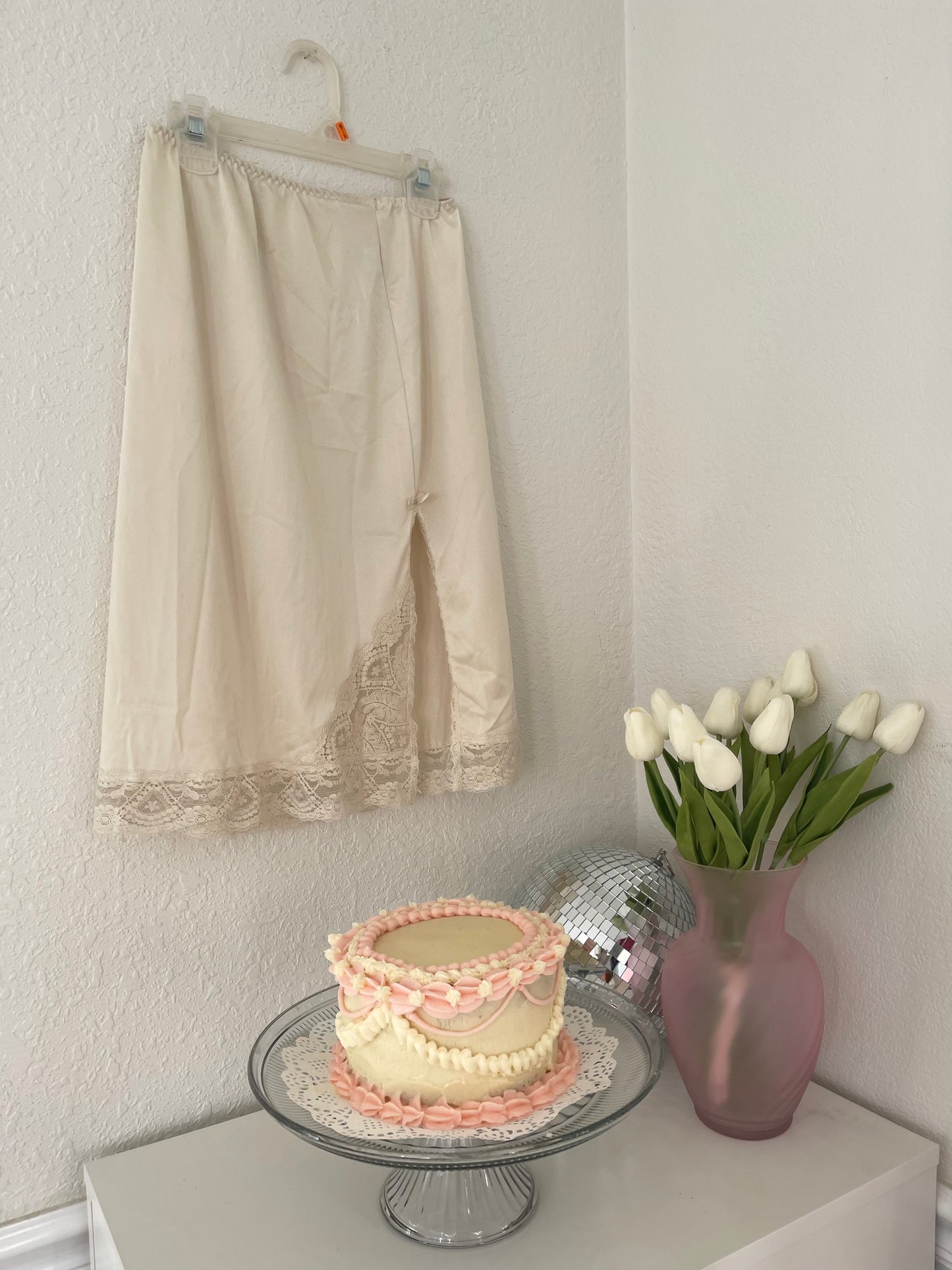 Ivory Lace Trim Slip Skirt