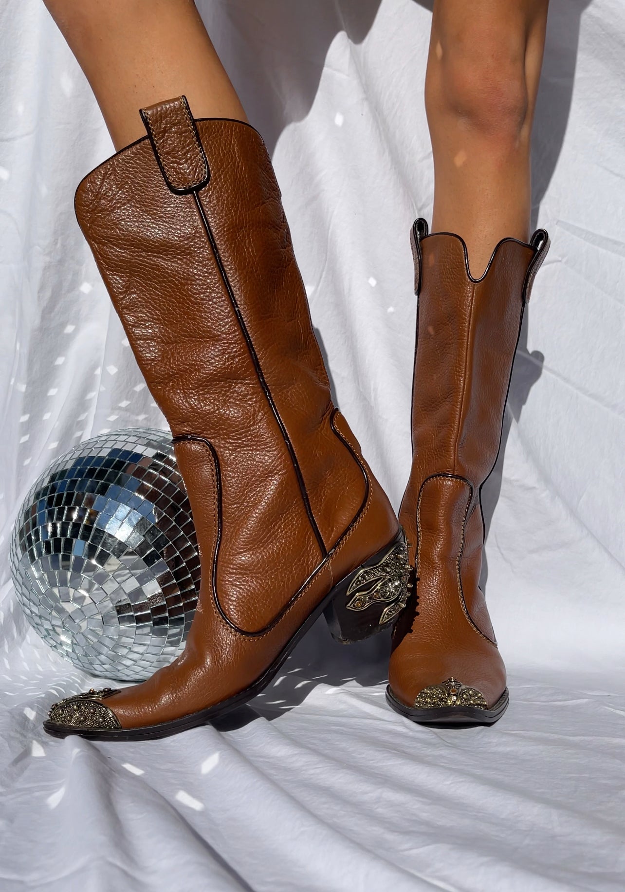 Vintage Embellished Leather Boots - SIZE 6