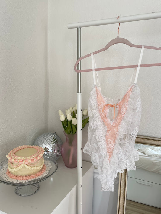 Vintage Lace Teddy - Pink/White