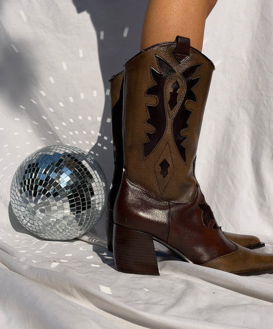 BONANZA Western Heeled Boots - BROWN, SIZE 8