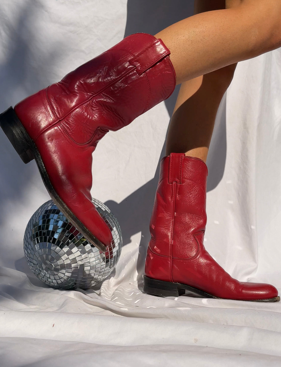 JUSTIN Leather Cowboy Boots - RED, SIZE 6.5