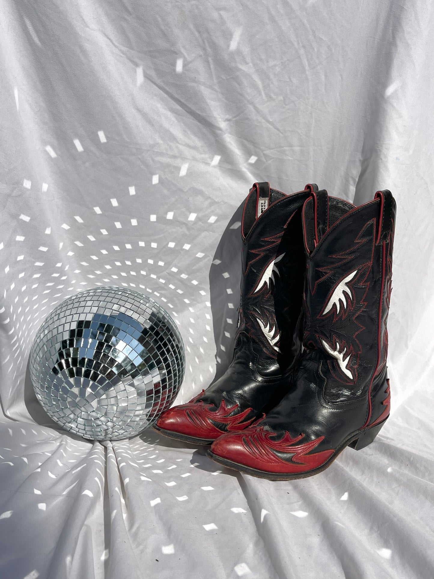 CODE WEST Vintage Cowboy Boots - RED/WHITE/BLACK, SIZE 8.5