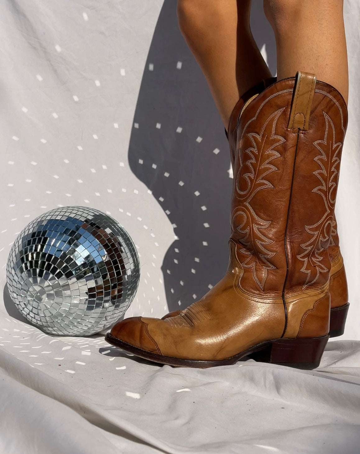 J. CHISHOLM Two Toned Cowboy Boots - TAN/BROWN, SIZE 9