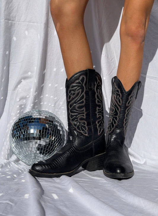RAMROD Black Cowboy Boots - SIZE 6.5