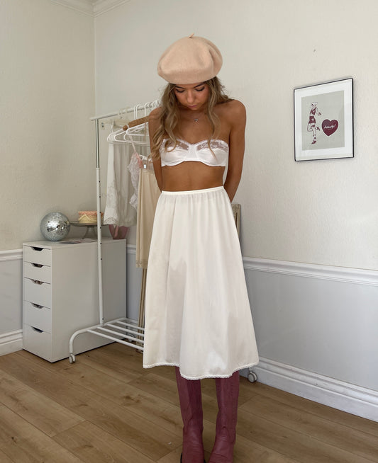 Long Ivory Satin Slip Skirt