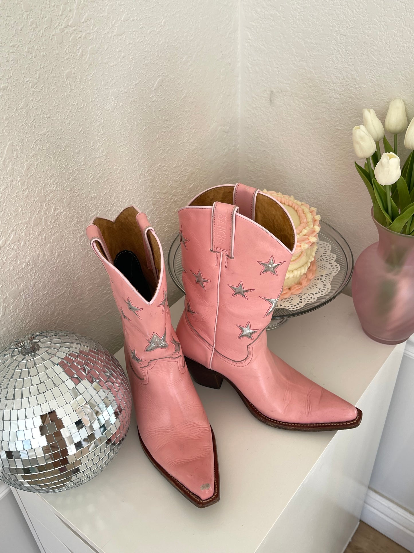 Pink Vintage Star Cowboy Boots