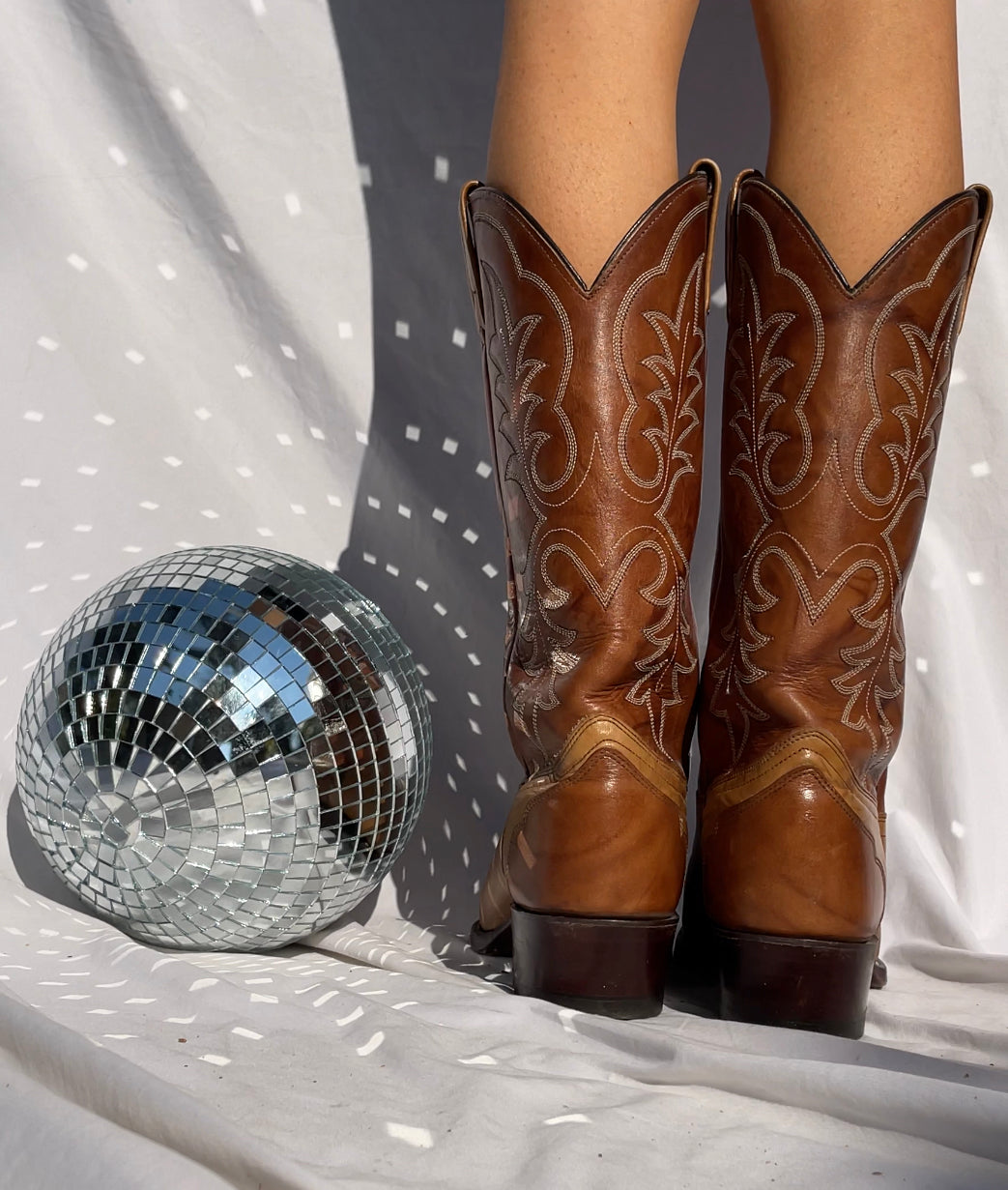 J. CHISHOLM Two Toned Cowboy Boots - TAN/BROWN, SIZE 9