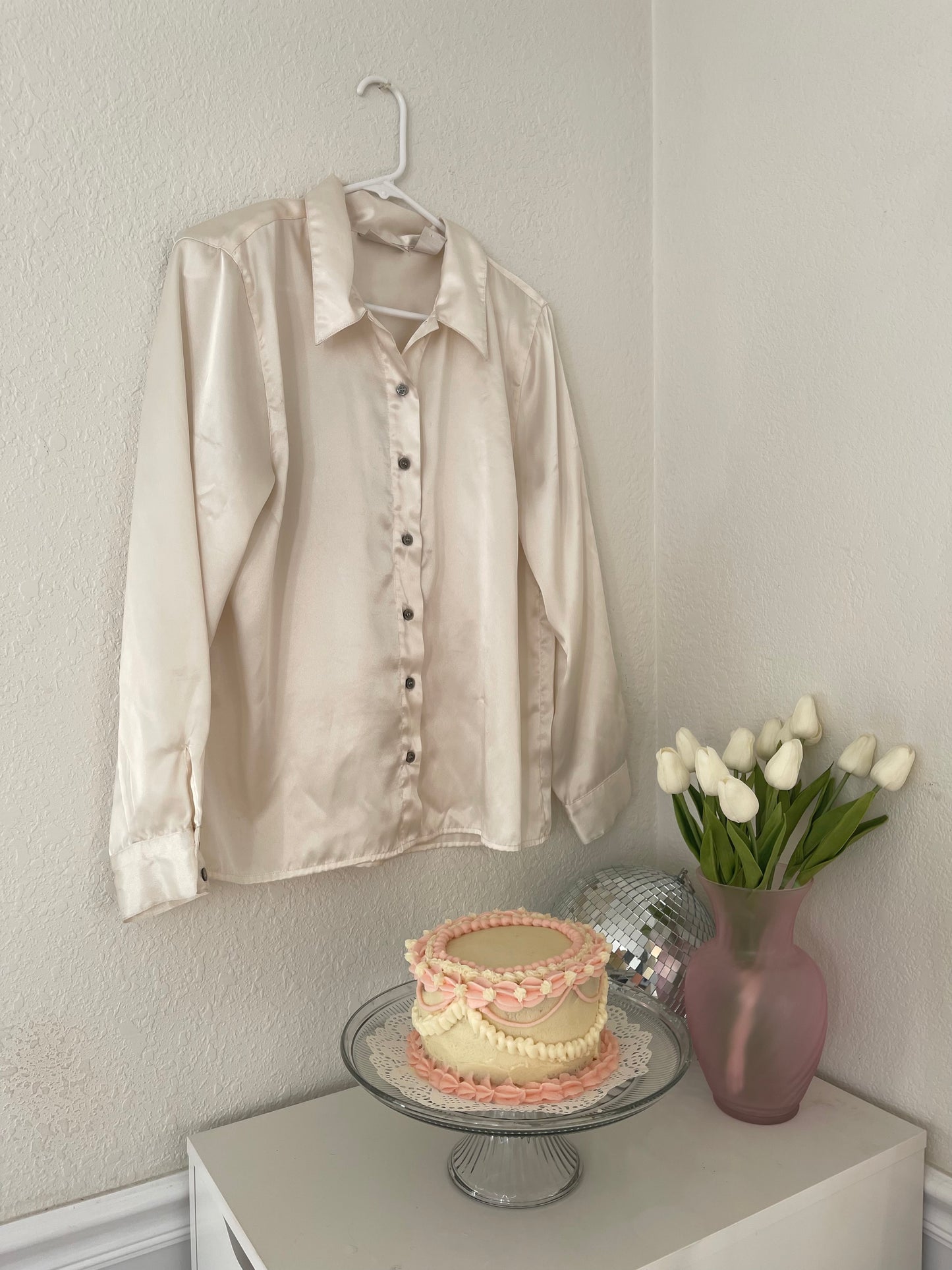 Ivory Satin Button Up